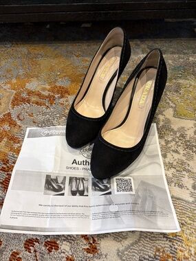 Prada Black Suede Classic Round-Toe Pumps